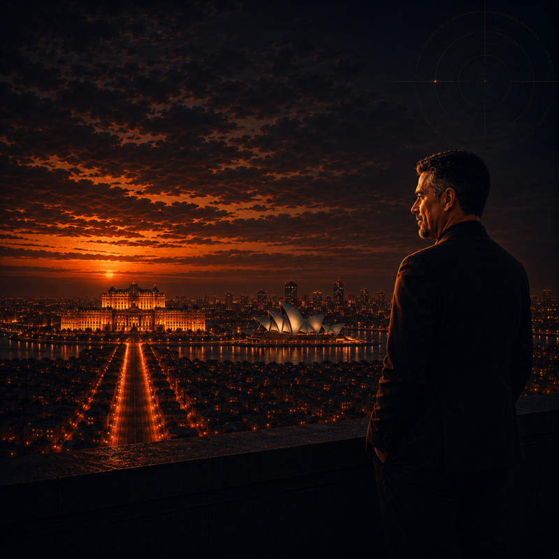 Experienced consultant overlooking Sydney at dusk, the moment before AI visibility changes everything